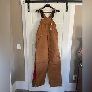Carhartt Overalls: Men's R41 BRN Brown Cotton Lined Bib Overalls. 32W x 32L